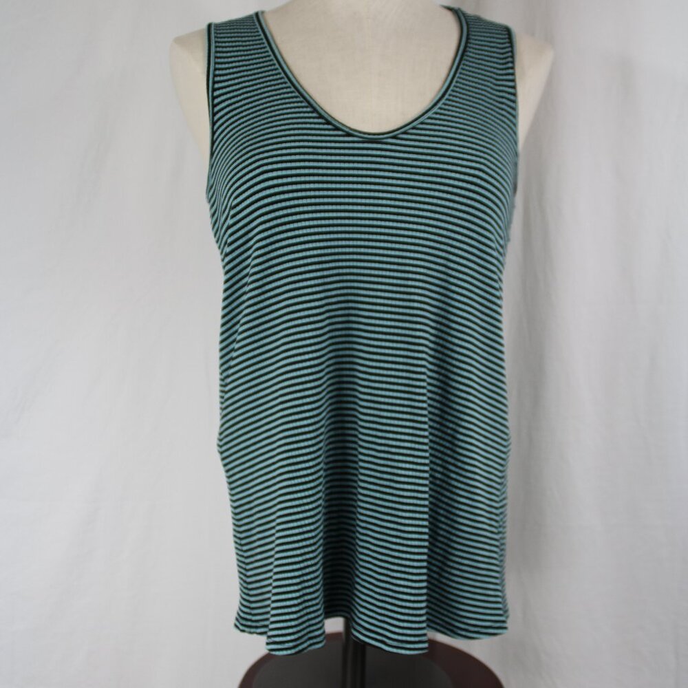 Michael Stars Women's Black Blue Striped Round Neck Sleeveless Tank Top OS